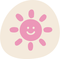 Pink smiling sun illustration on a light background.