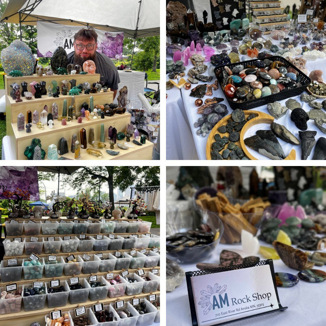 VENDOR SPOTLIGHT - AM ROCK SHOP

Hi! I'm the owner of AM Rock Shop based in Anoka MN! I have a slight (okay, maybe not so slight) obsession with rocks, crystals, and finding unique treasures to share with others. My booth is filled with everything fr