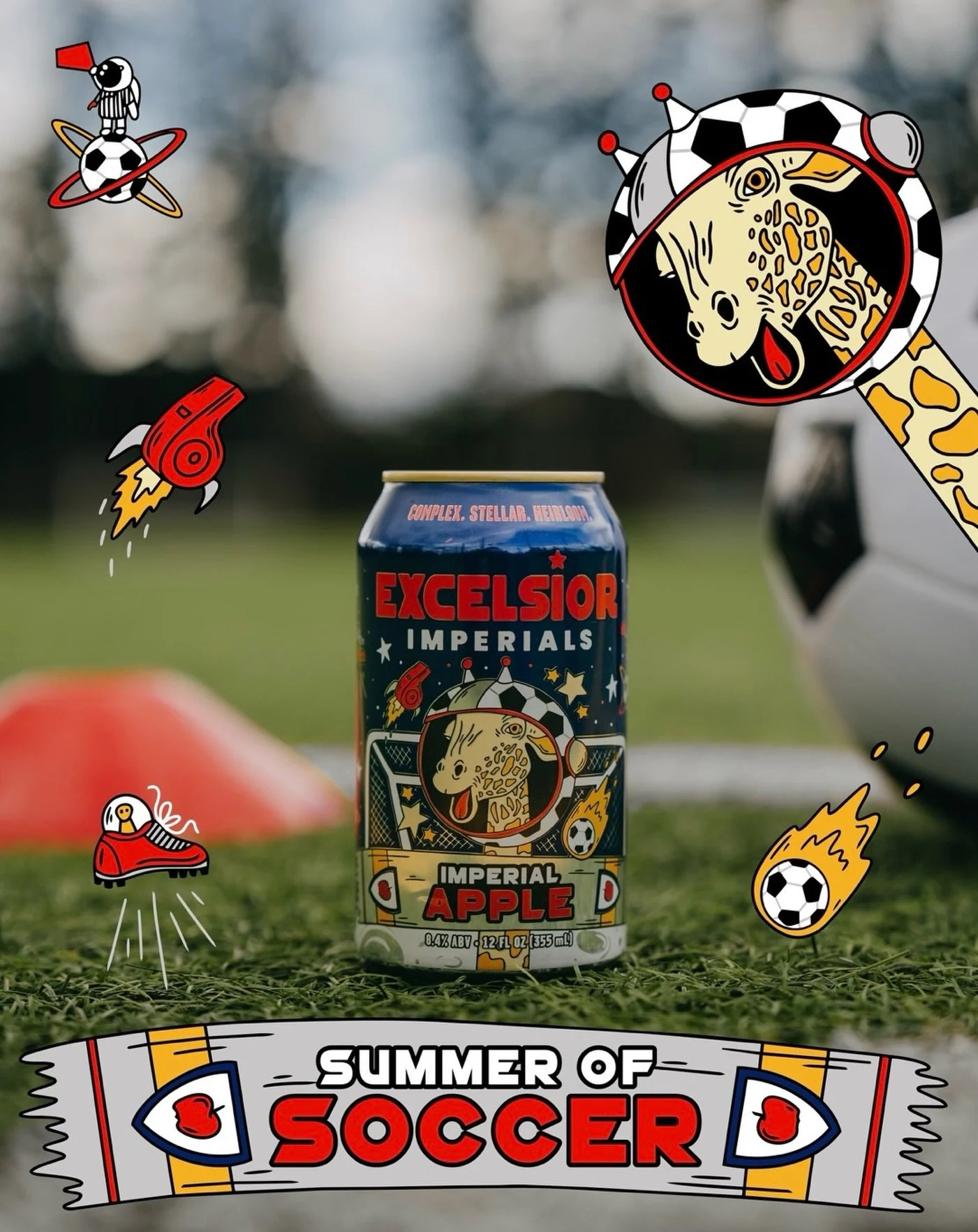 ⚽Soccer on the brain. Limited edition cans available now. Even the space giraffe got in on the action.🦒🚀

@schillingcider just dropped its limited-edition Summer of Soccer cans, and they&rsquo;re ready for every match day at Emerald City Pitch.

🍎