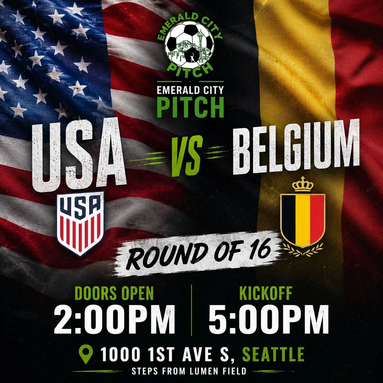 ⚽️ SEATTLE&hellip; THIS IS THE MATCH.

USA 🇺🇸 vs Belgium 🇧🇪

🚪 Doors Open 2PM
⚽ Kickoff 5PM

Come Early. Stay Loud.

If you want a seat, you&rsquo;ll need to come when we open! We&rsquo;re expecting max capacity pretty early!