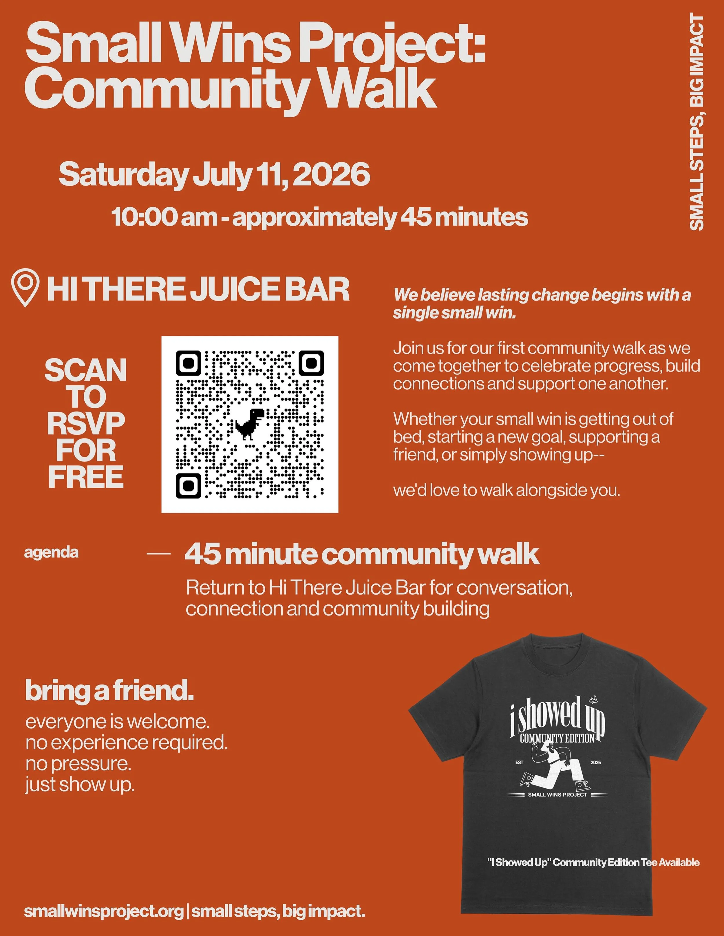 🦋 Understatement to say&mdash;I&rsquo;m excited to be back!

For years, I&rsquo;ve used apparel and community events to bring people together. The Small Wins Project is the next chapter of that journey.

Our first Community Walk is officially live.
