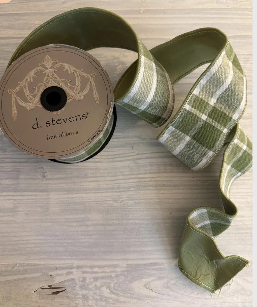 green and white plaid fine ribbon