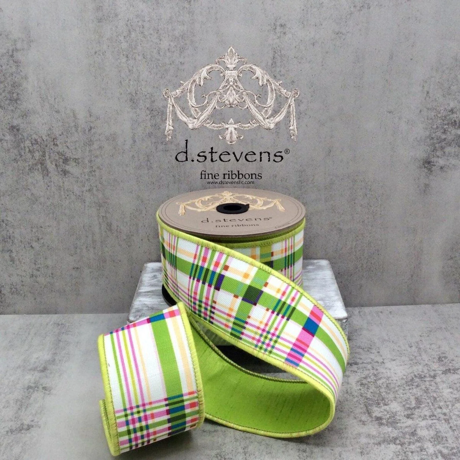 Colorful Green and Pink Plaid d. stevens Ribbon