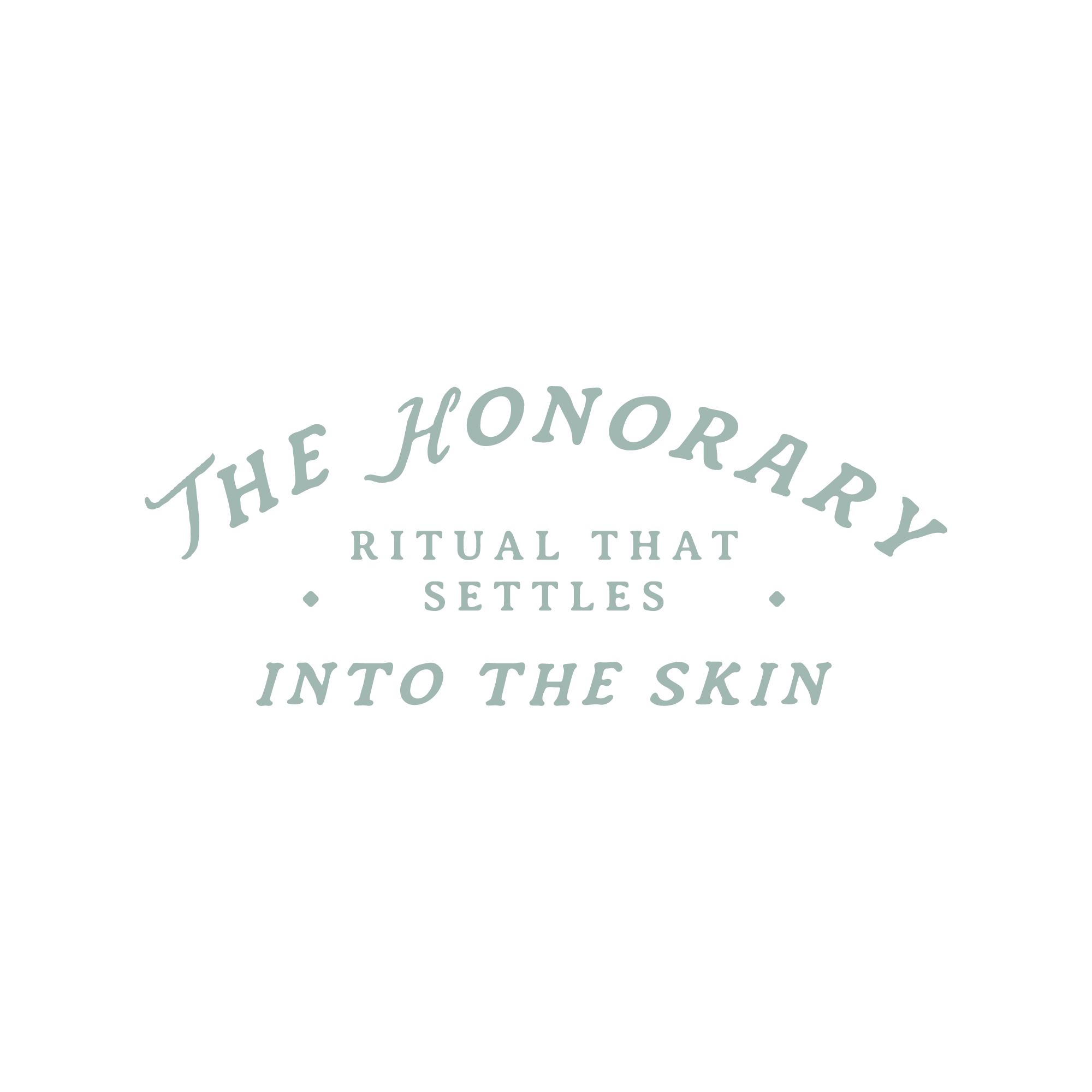 A black circular emblem with stylized text that reads "The Honor Ritual That Settles Into the Skin" in gray, curved around the lower part of the circle.