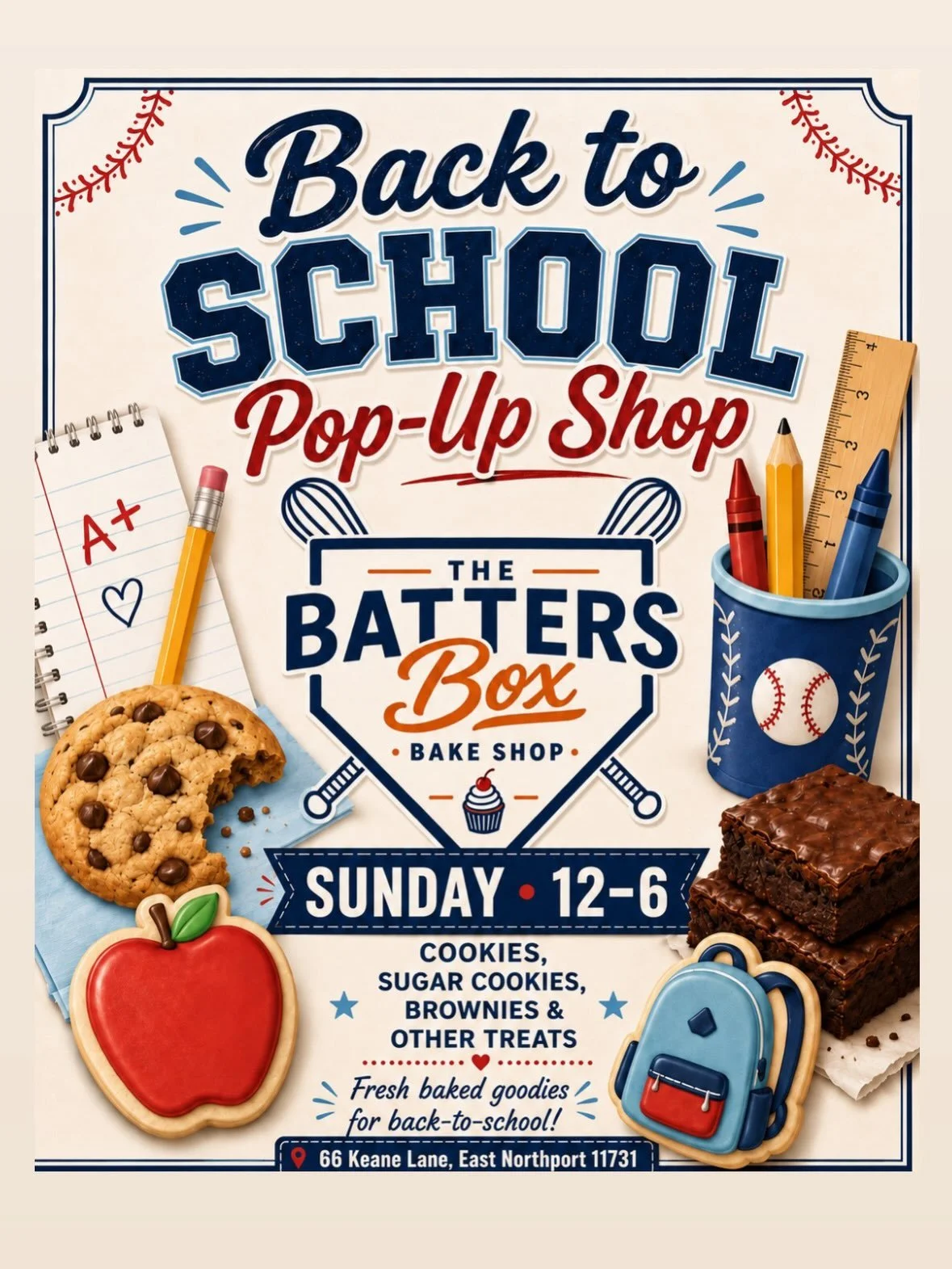 Come on over Sunday and stock up on some sweets! Planning to have an array of cookies, brownies, and cinnamon buns!