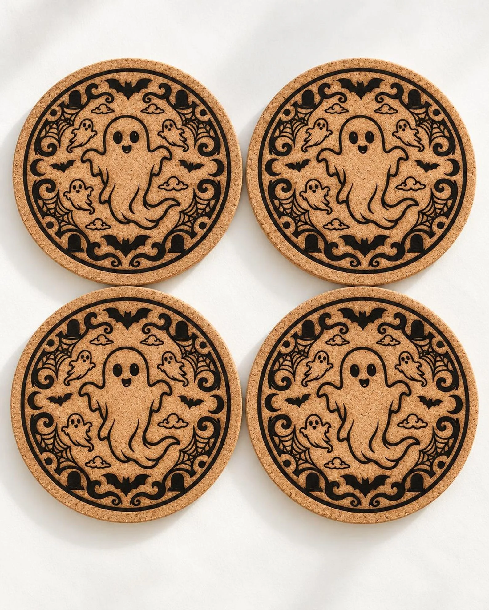Halloween Ghost Cork Coasters — Physical