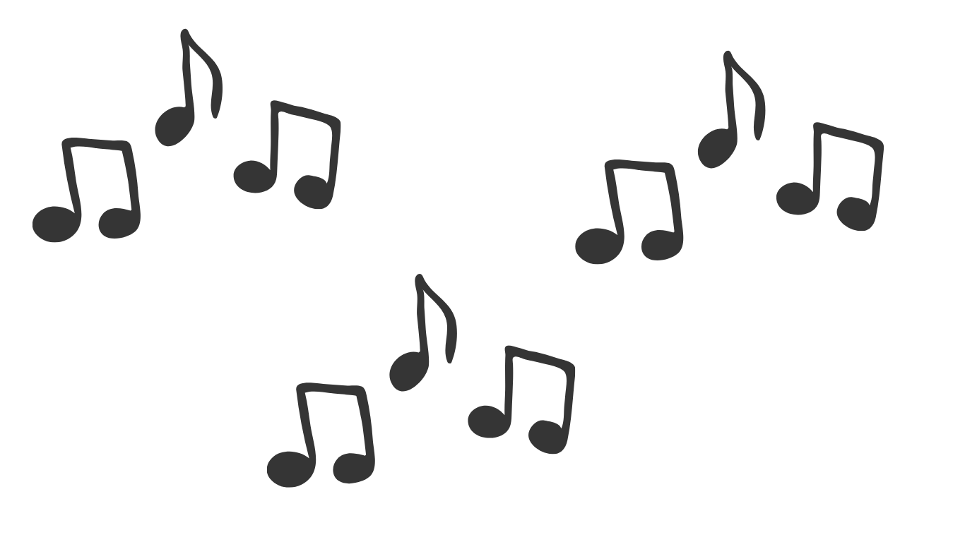 Black musical notes with a small circle on a transparent background.
