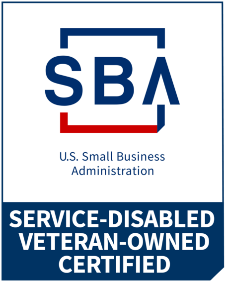 SBA logo with the words U.S. Small Business Administration and service-disabled veteran-owned certified underneath.