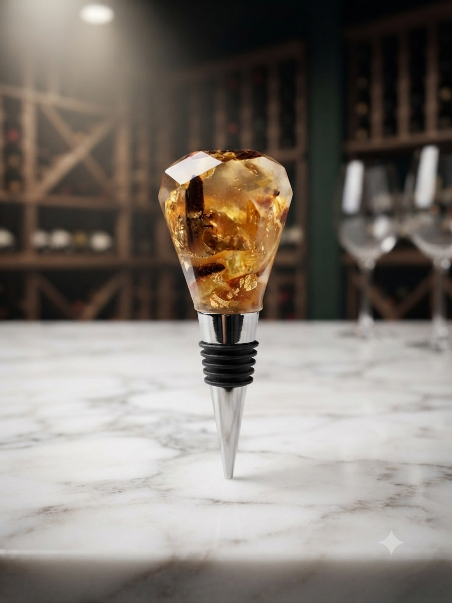 Elegant Amber & Metallic Wine Stopper