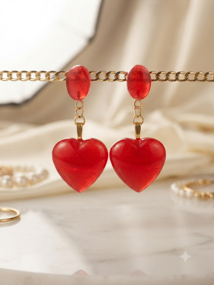 Red Heart Dangle Earrings