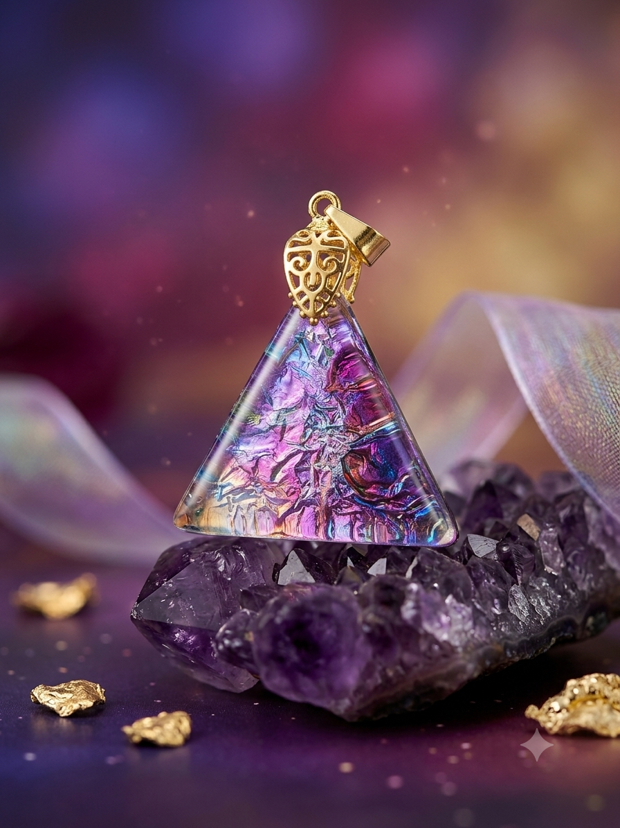 Iridescent Purple & Pink Triangular  Pendant