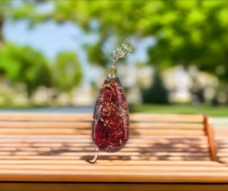 Fiery Red & Gold Teardrop Pendant