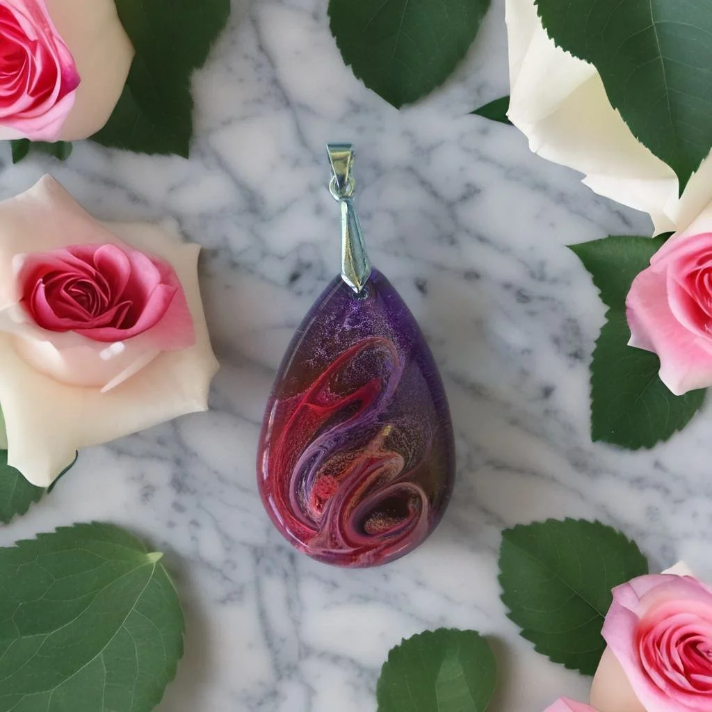 Fiery Nebula Handmade  Teardrop Pendant