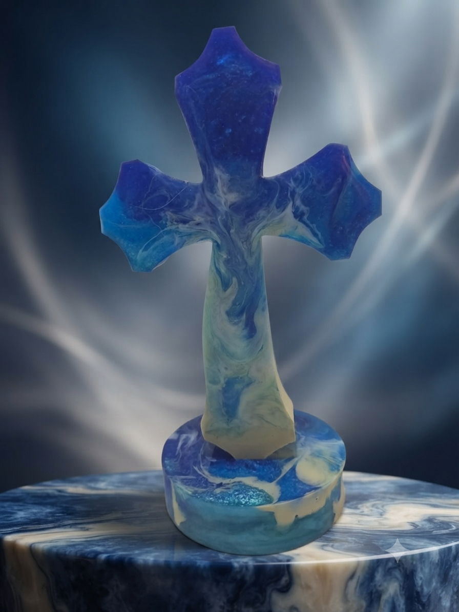 Handcrafted Blue & White Cross