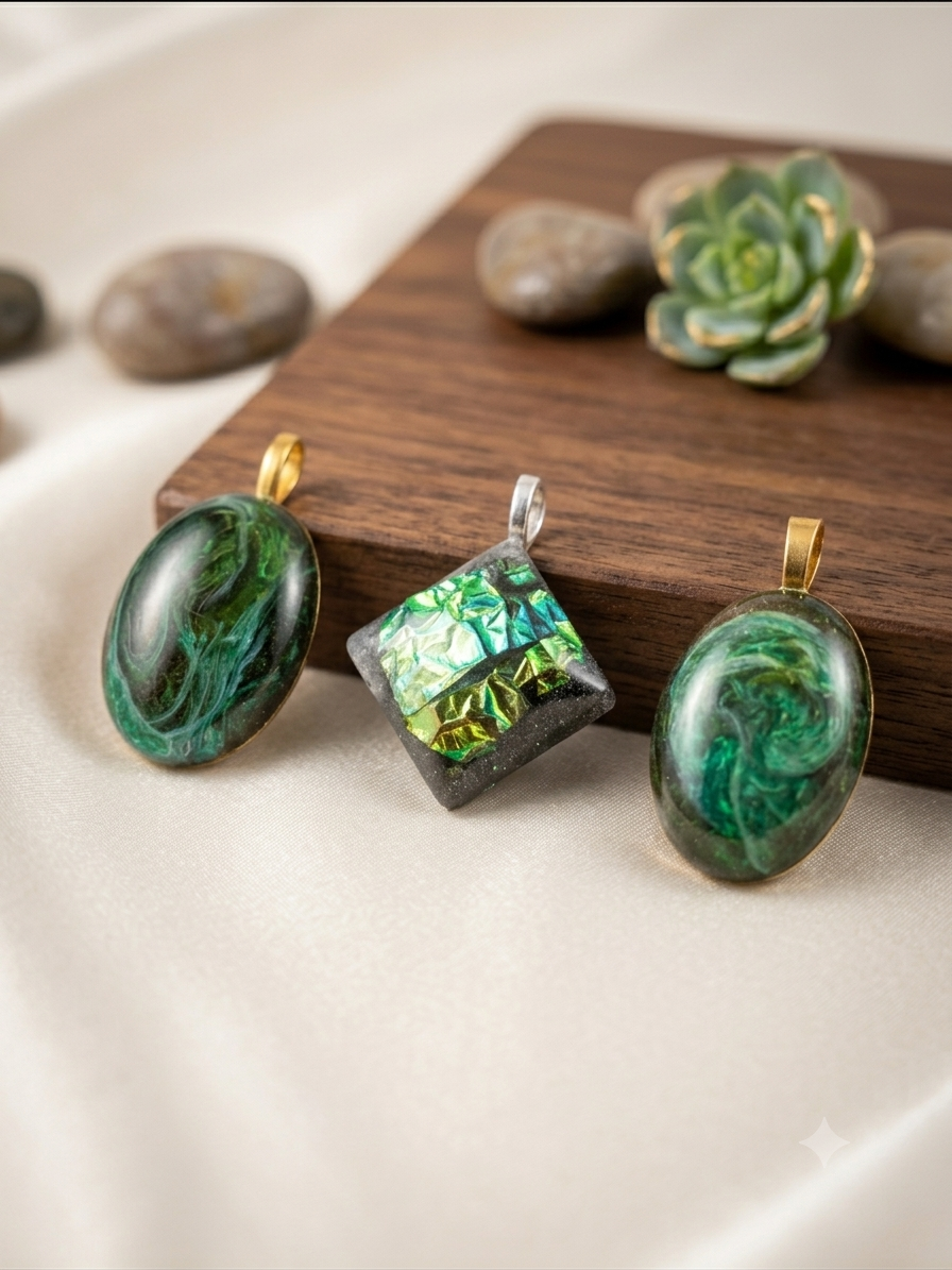Cosmic Forest Emerald Pendants