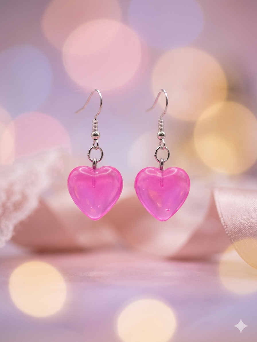 Pink Heart Drop Earrings