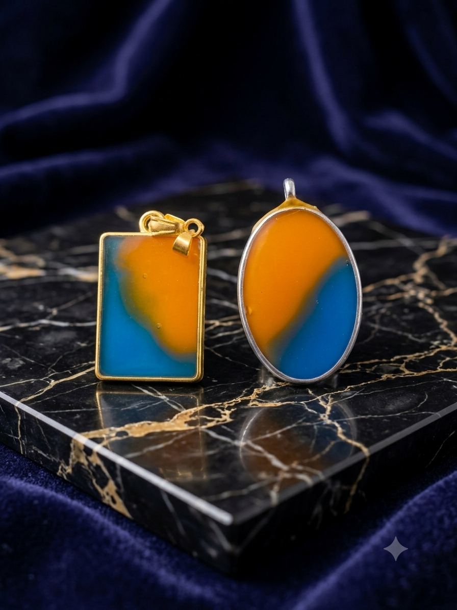 Vibrant Blue & Orange  Pendant Necklaces