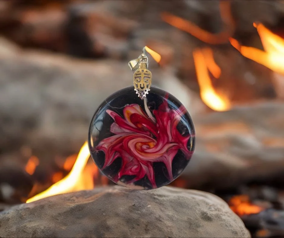 Crimson Swirls on Black Pendant