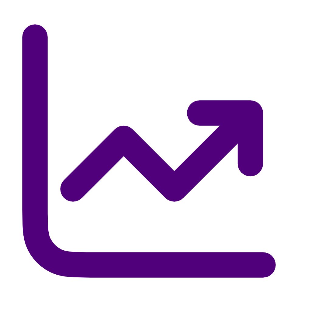 A purple line graph with an upward arrow indicating growth or progress.