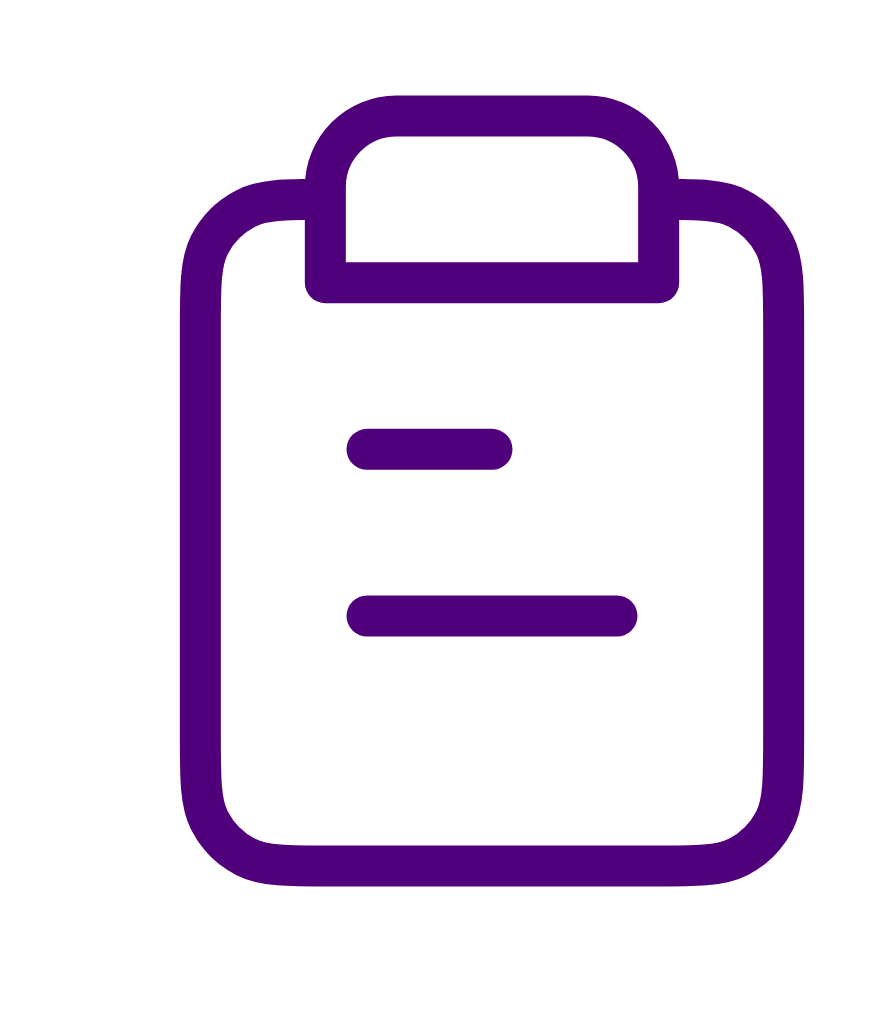 Icon of a backpack in purple outline with a handle on top and three horizontal lines on the front.