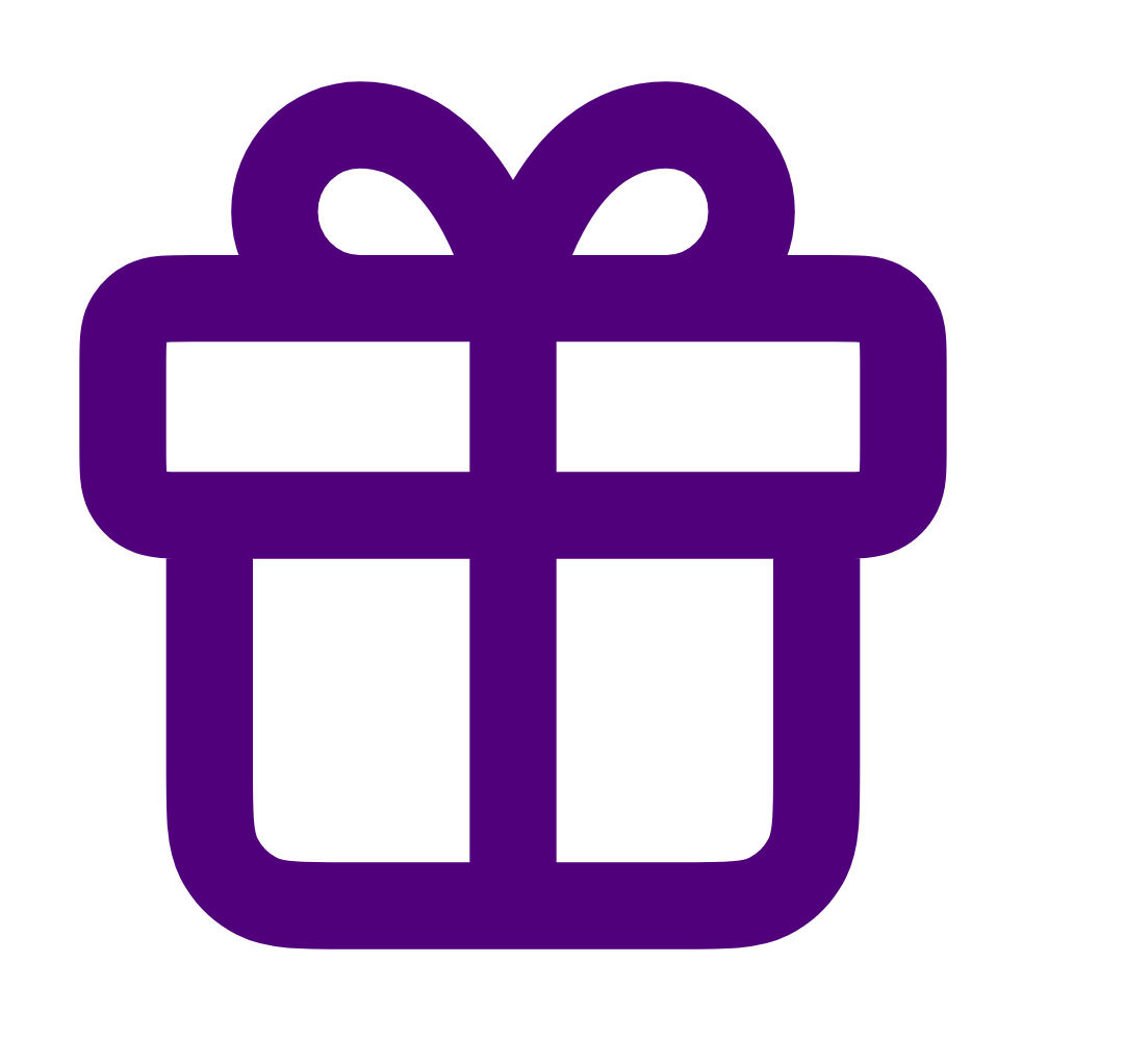 Purple gift box with a bow on top.