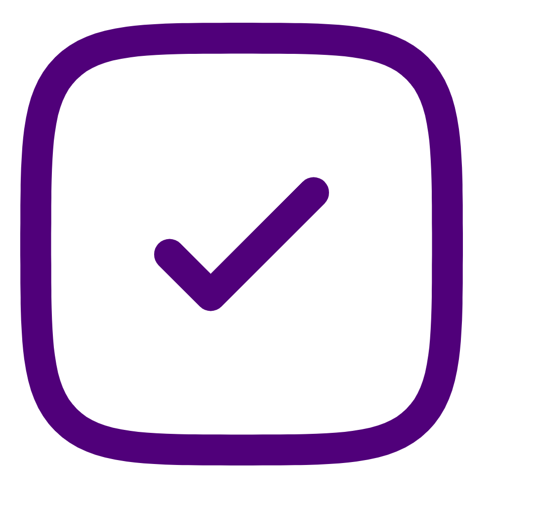 A purple check mark inside a rounded square icon, symbolizing completion or approval.
