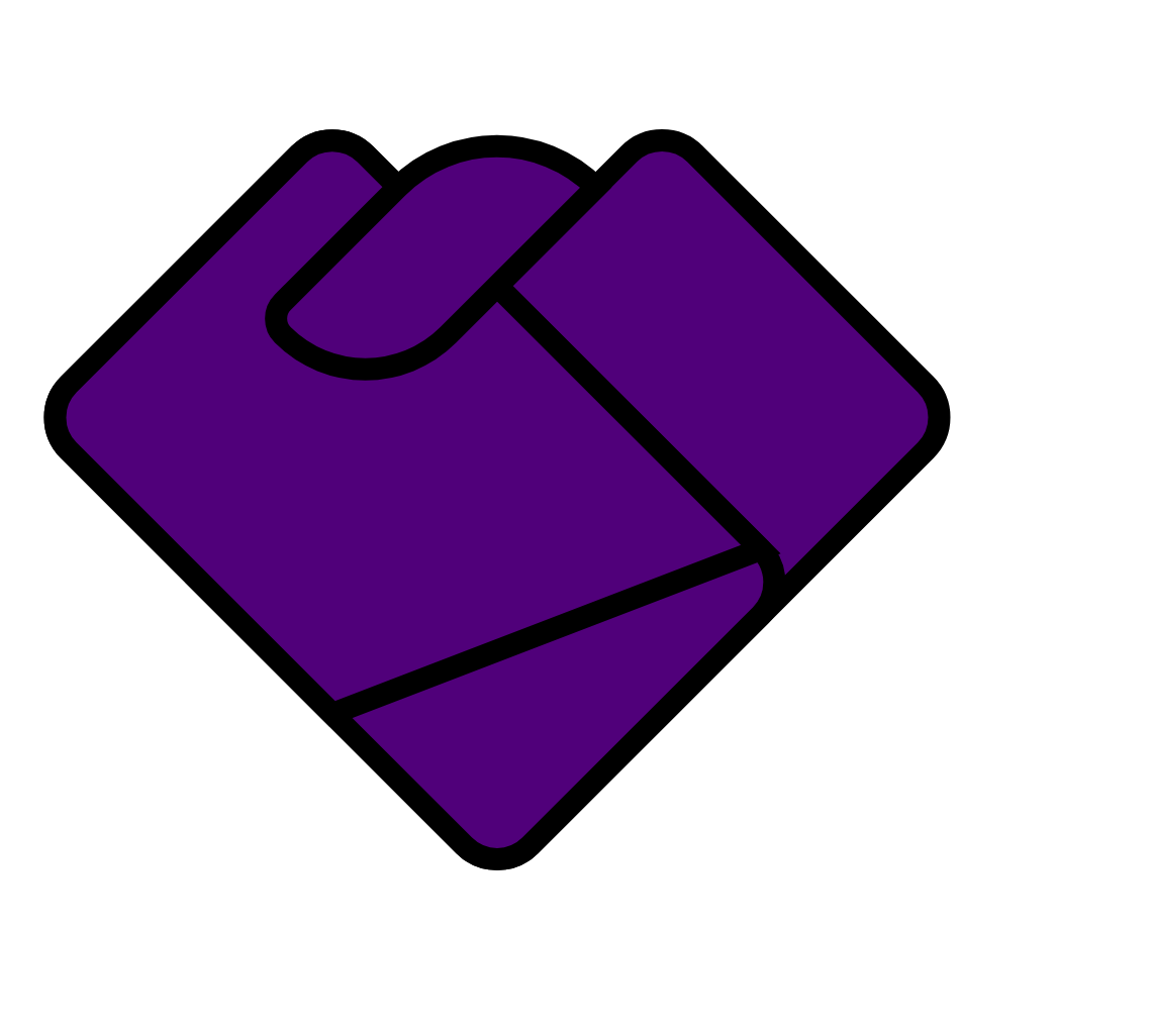 Purple book with black outline, partially opened, with visible pages.