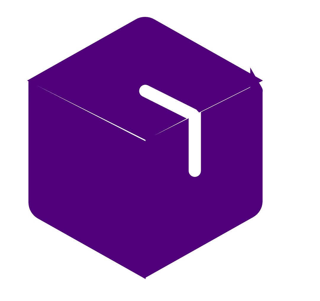 A purple cube with a white outline of a T-shaped symbol on one face.