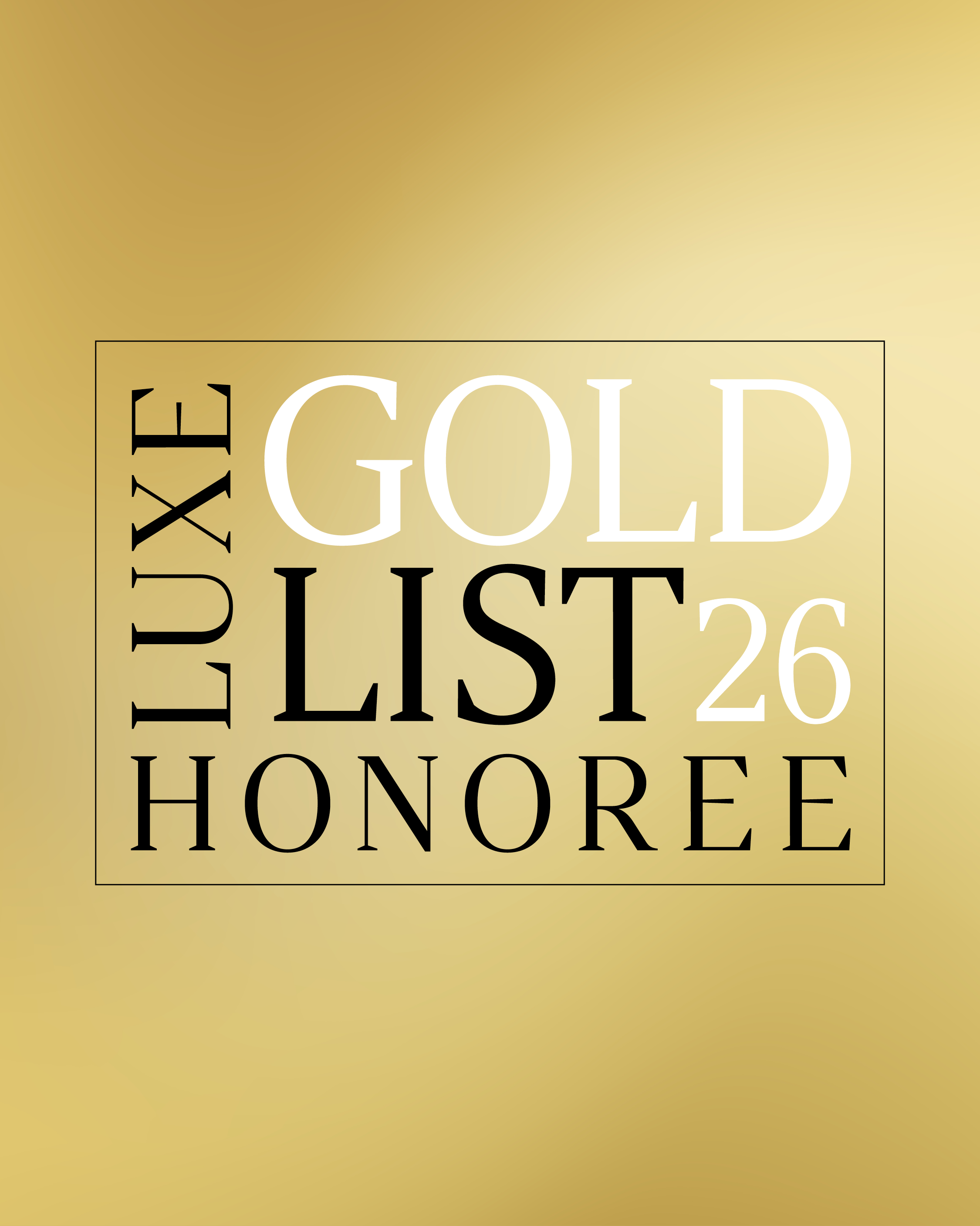 Close-up of a gold-colored surface with black and white text that reads 'GOLD LIST 26'.