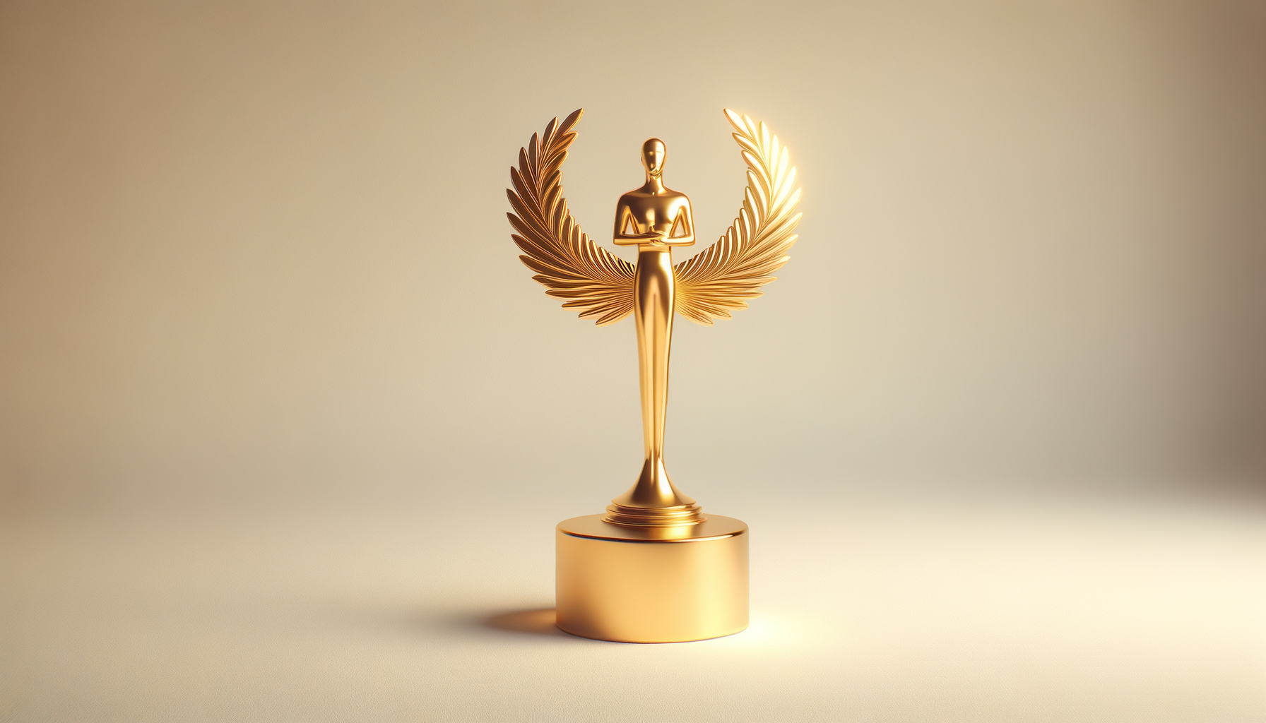 A metallic gold award trophy featuring a humanoid figure with stylized wings, standing on a round base.