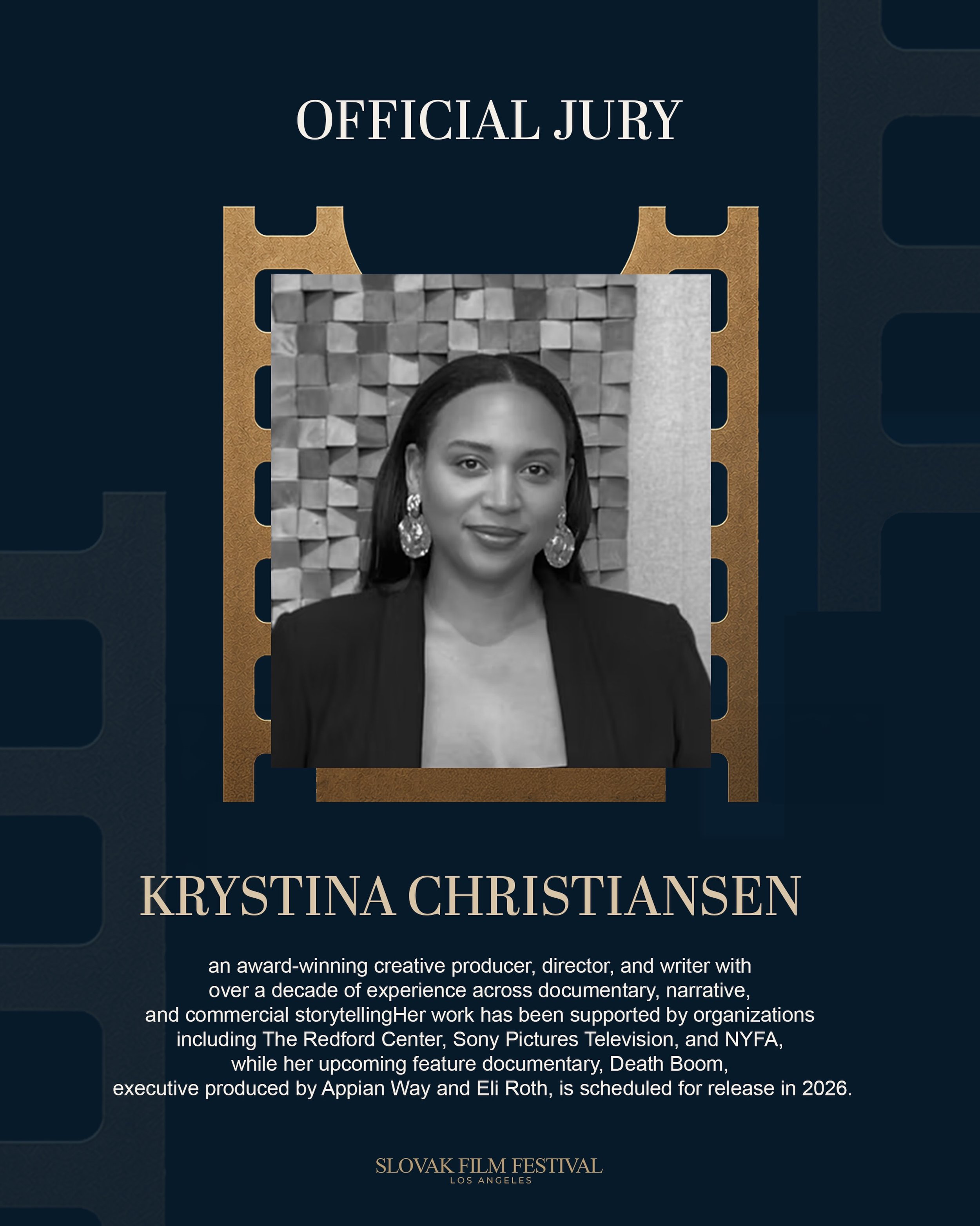 🎬 Meet Our Next Jury Member

We are delighted to welcome Krystina Christiansen to the official jury of the inaugural Slovak Film Festival Los Angeles.

Krystina is a Los Angeles-based filmmaker, creative producer, director, and writer whose work spa