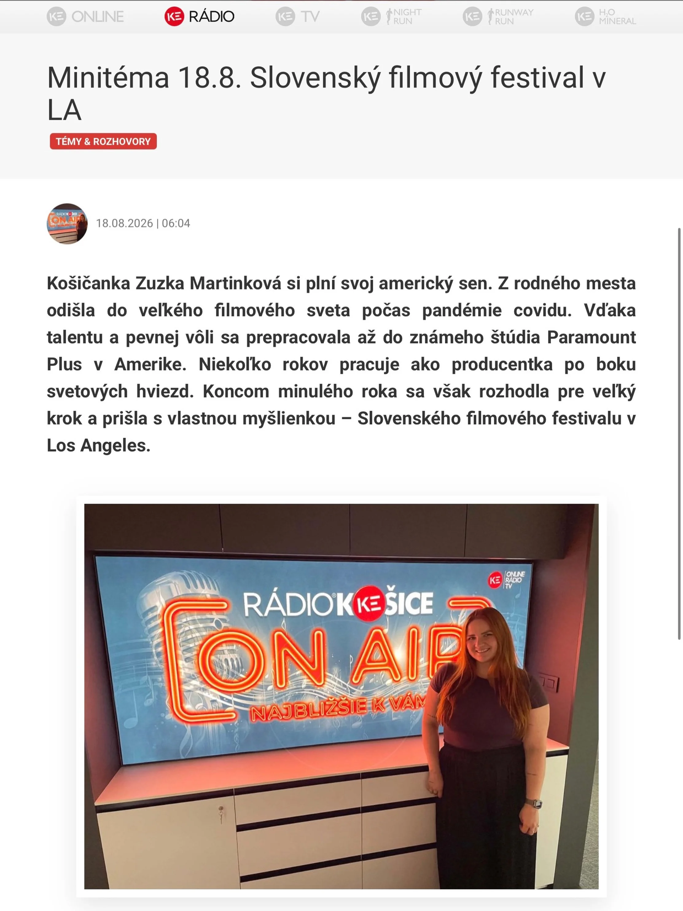 🎙️ Boli sme v R&aacute;diu Ko&scaron;ice! ❤️

Porozpr&aacute;vali sme sa o Slovenskom filmovom festivale v Los Angeles, o tom, ako cel&yacute; n&aacute;pad vznikol a čo n&aacute;s čak&aacute; už čoskoro v LA. 🇸🇰🎬🇺🇸

Cel&uacute; report&aacute;ž 