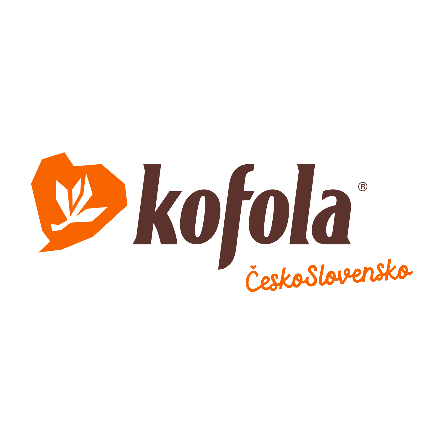 Kofola logo with a stylized orange leaf, the word "kofola" in brown, and "ČeskoSlovensko" in orange cursive below.