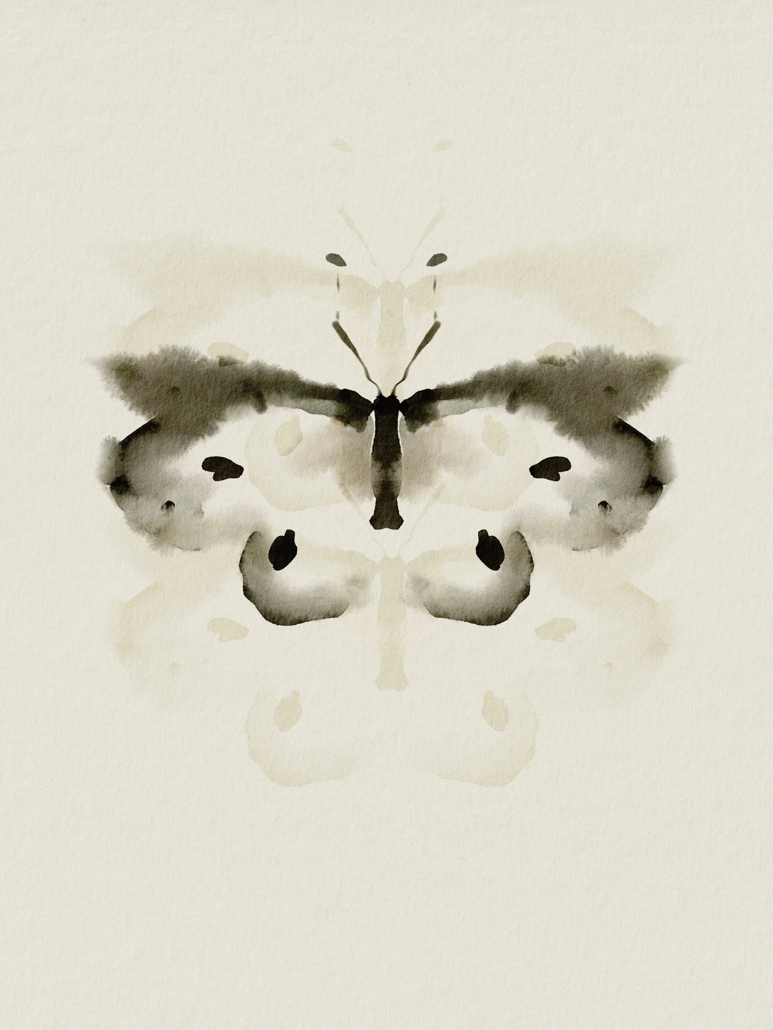 Black and cream watercolor painting of a butterfly on neutral background.