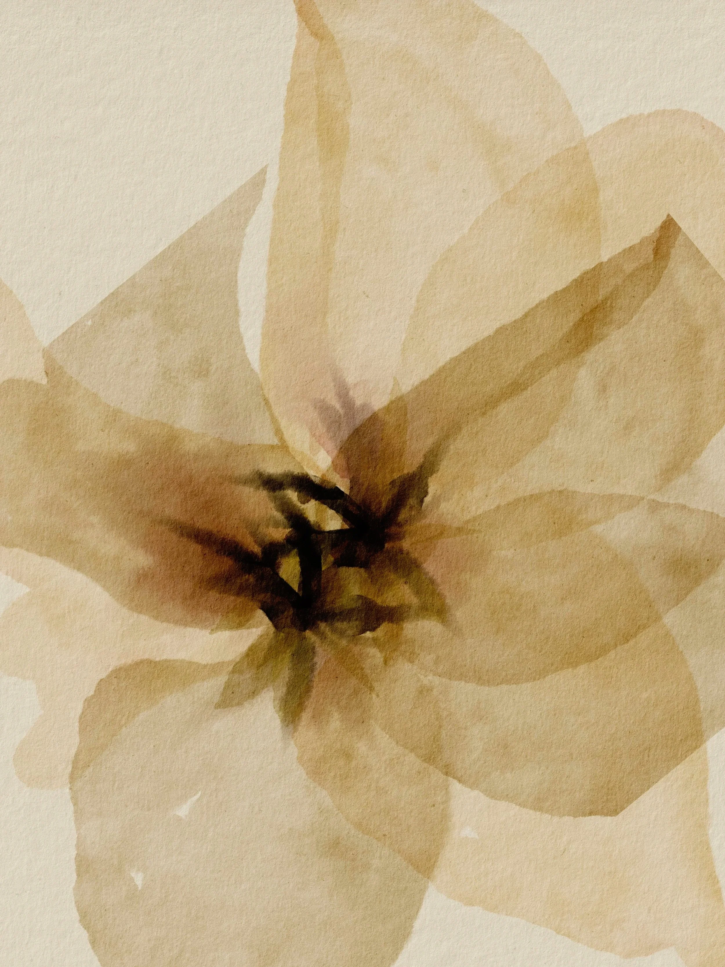Watercolor painting of a flower in soft brown tones.