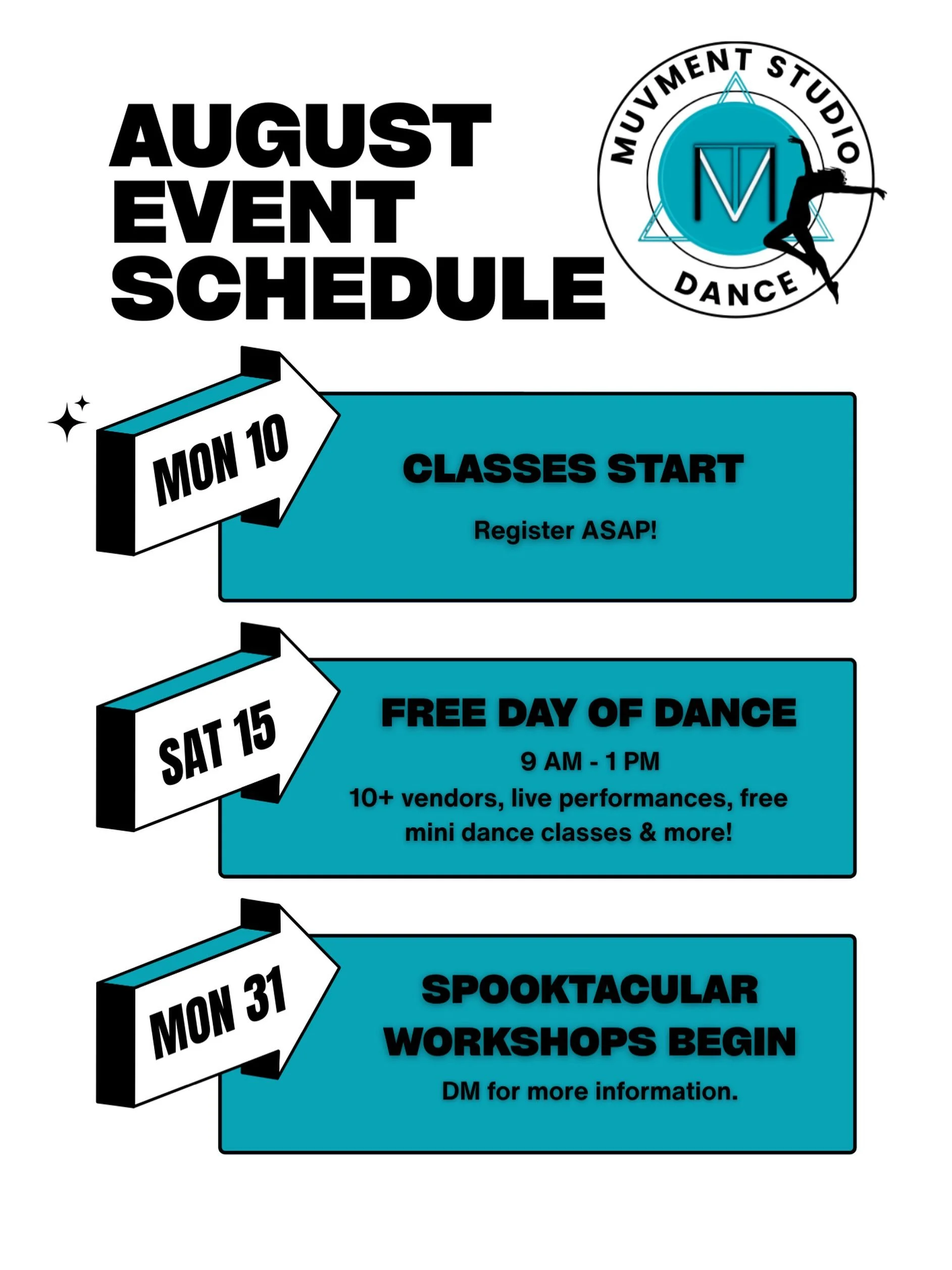 August is packed at MuVment! ✨

Whether you&rsquo;re looking to try a new class, perform, train, or join us for one of our special events, there&rsquo;s something for every age and experience level.

📅 Save this schedule, tag your dance bestie, and 