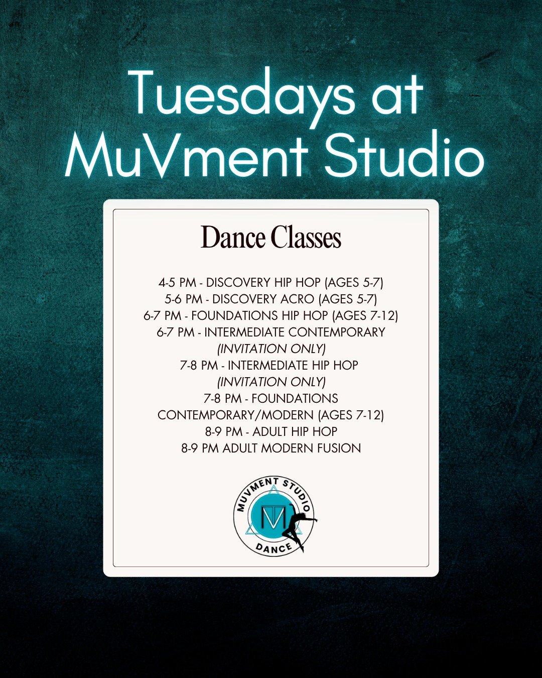 ✨ TUESDAYS AT MuVMENT ✨

Your Tuesday just found its rhythm. 🩵

From our youngest movers to dancers continuing to build their skills, Tuesdays are packed with opportunities to move, learn, grow, and have a whole lot of fun along the way.

Check out 