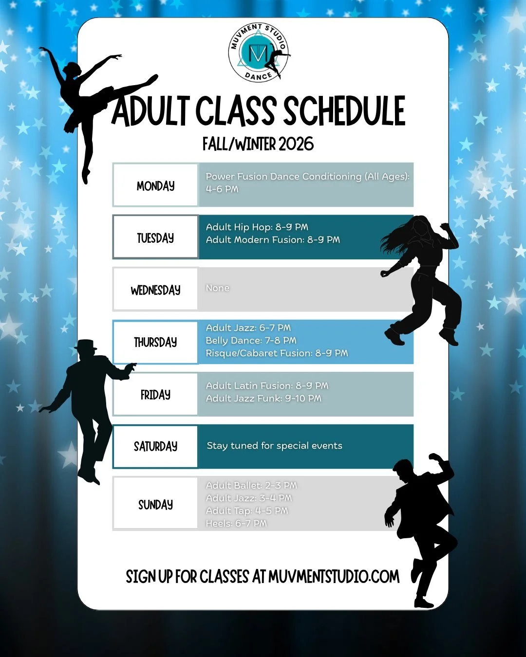 ✨ FALL/WINTER 2026: ADULT CLASSES ✨

Your dance era doesn&rsquo;t have an age limit. 💃

Whether you&rsquo;re stepping into a studio for the first time, coming back after years away, or just looking for a place to move, create, and have FUN &mdash; o