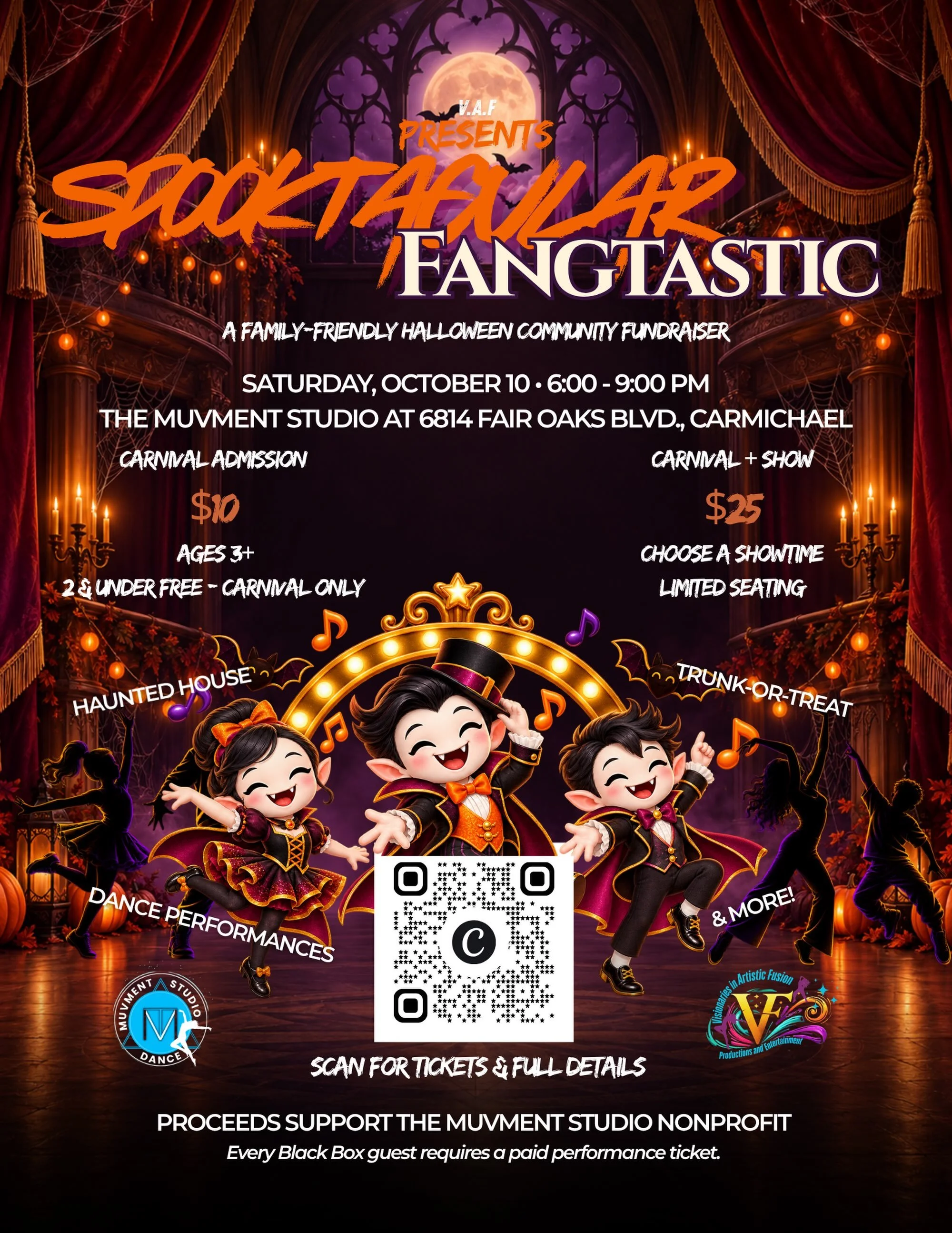 Spooktacular has officially become FANGTASTIC! 🧛🎃

Join us Saturday, October 10, for a family-friendly Halloween celebration supporting the nonprofit MuVment Studio!

From 6&ndash;9 PM, enjoy trunk-or-treating, vendors, games, a haunted house and p