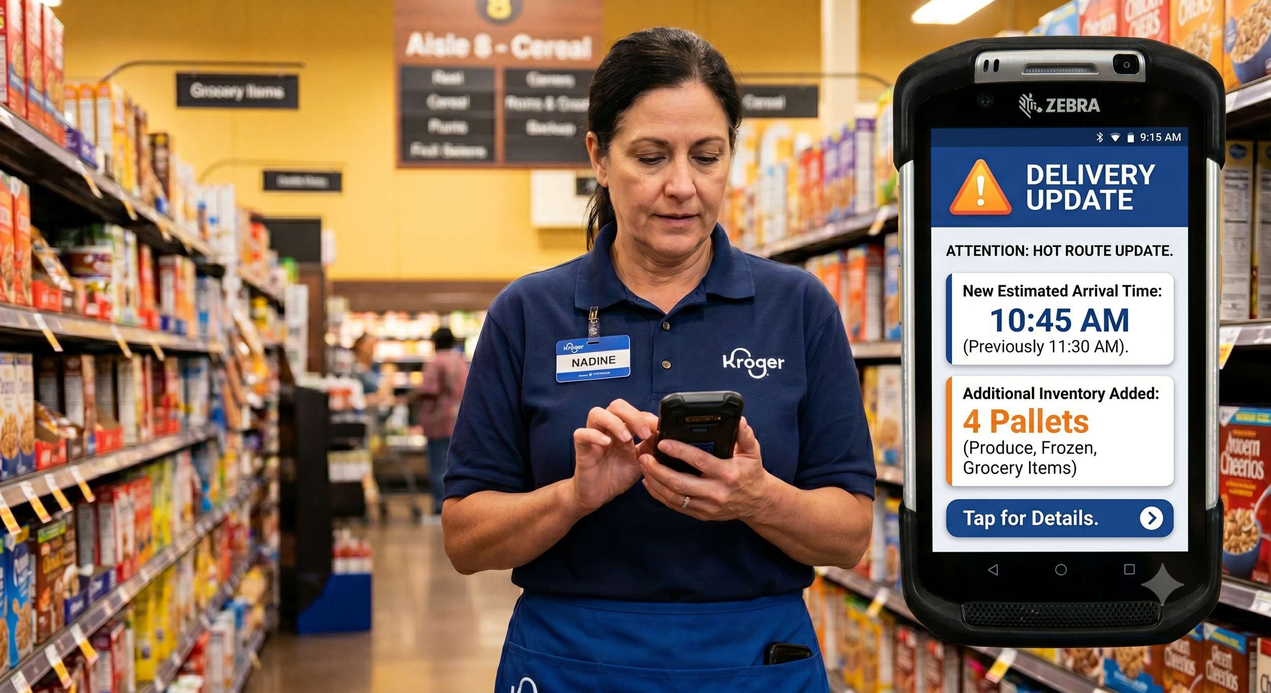 Kroger employee checking device for new delivery updates