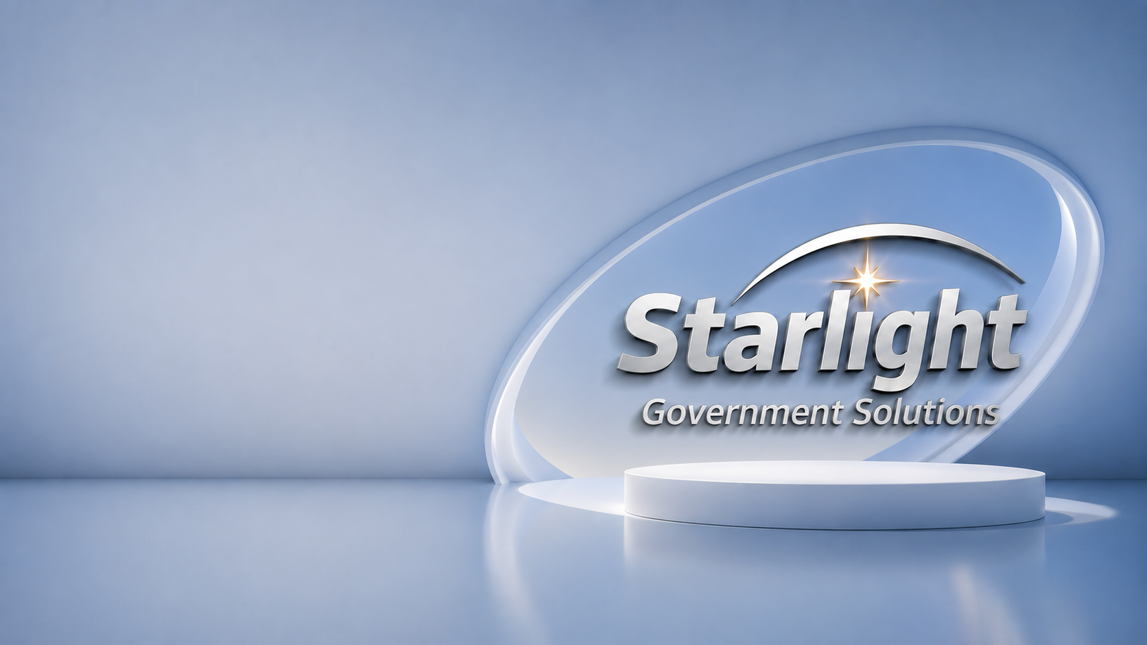 Starlight Government Solutions logo on a blue background with a podium in front.