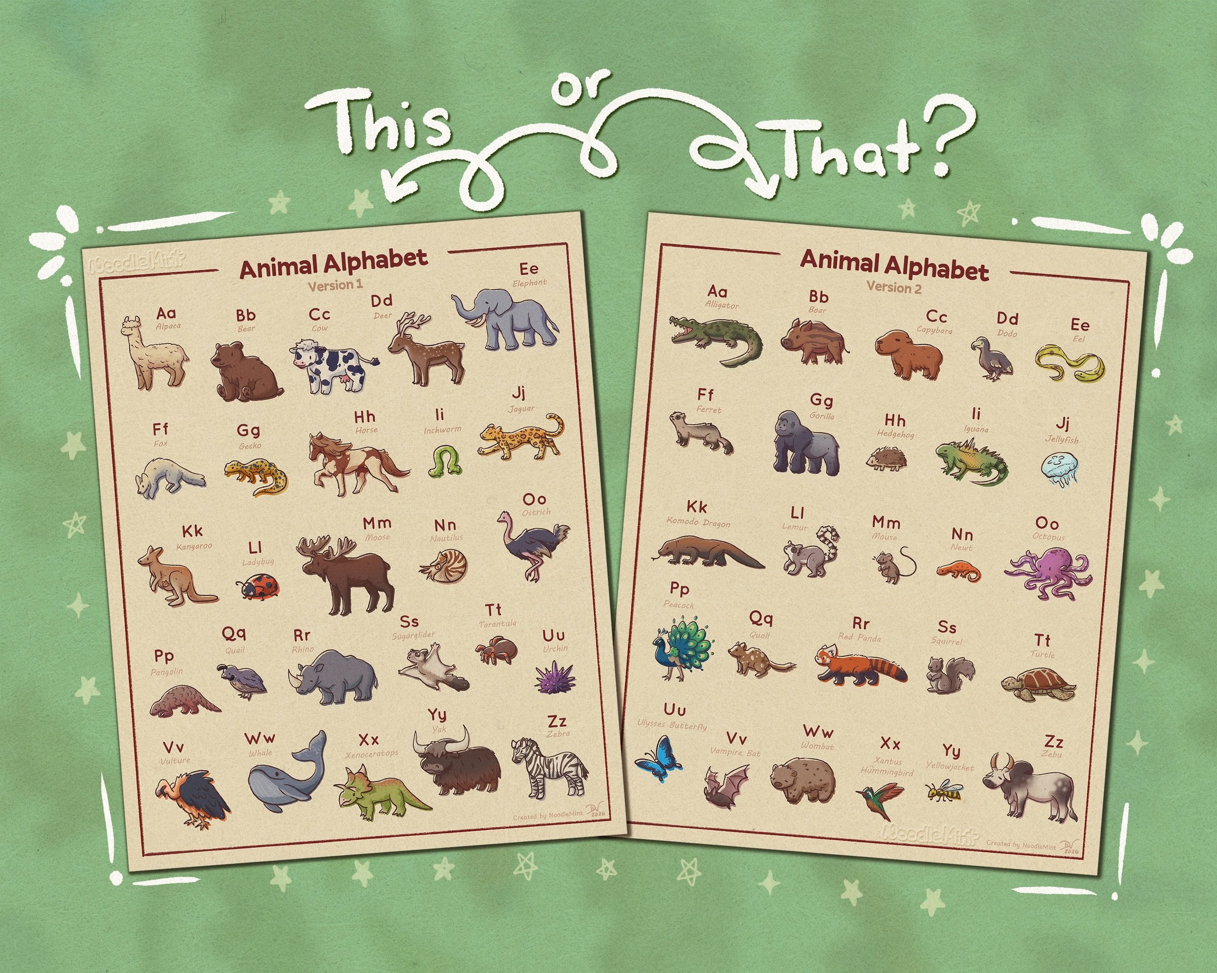 &bull; Animal Alphabet &bull;
As an alternative to my Critter Companion illustration, I thought of making an animal poster (or 2?!). What team would you be on if you had to pick just 1? 

The original full size poster (prev post) and an alphabet vers