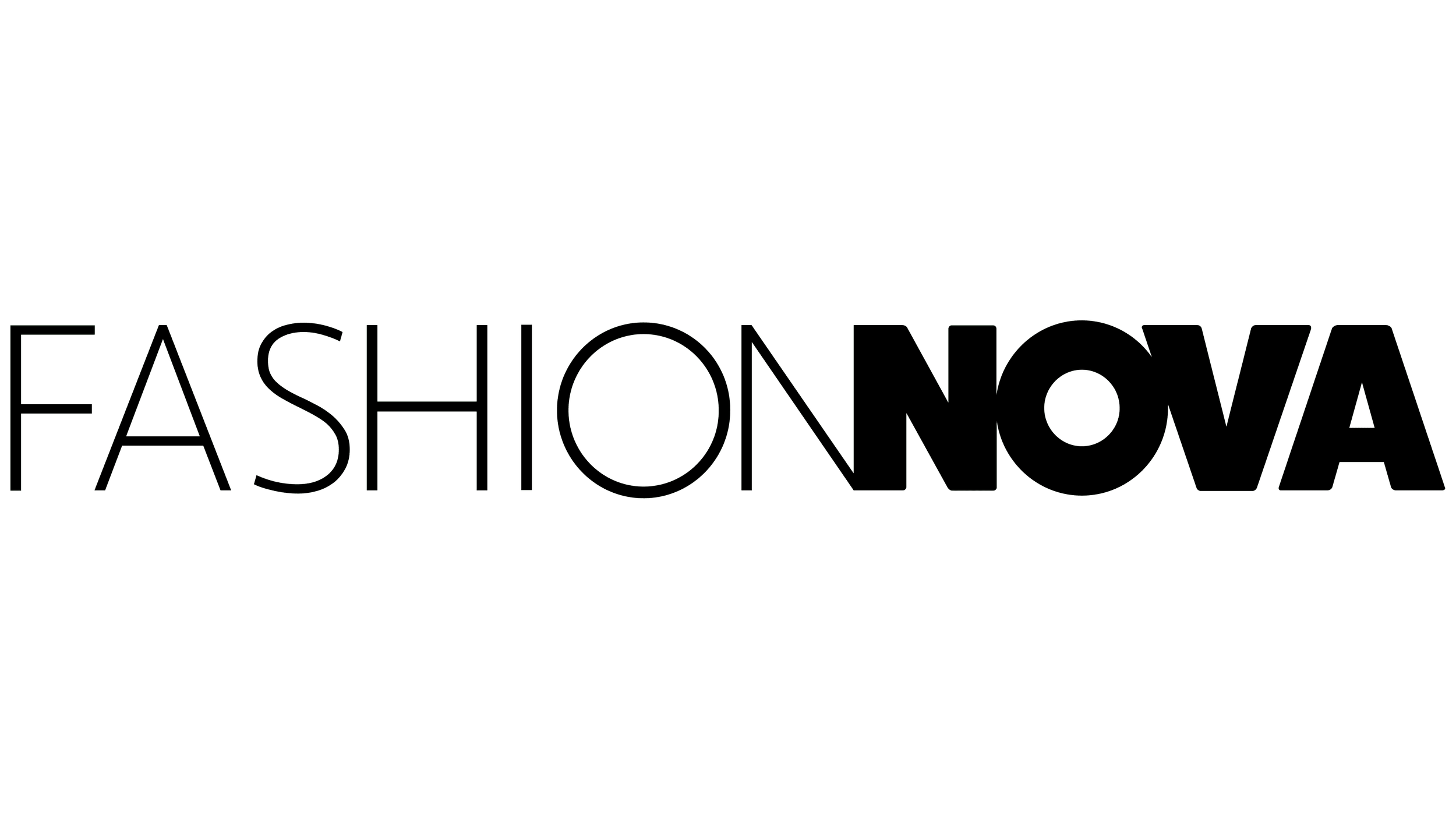 Minimalist black fashion logo with the word 'FASHIONOVA' in thin capital letters.