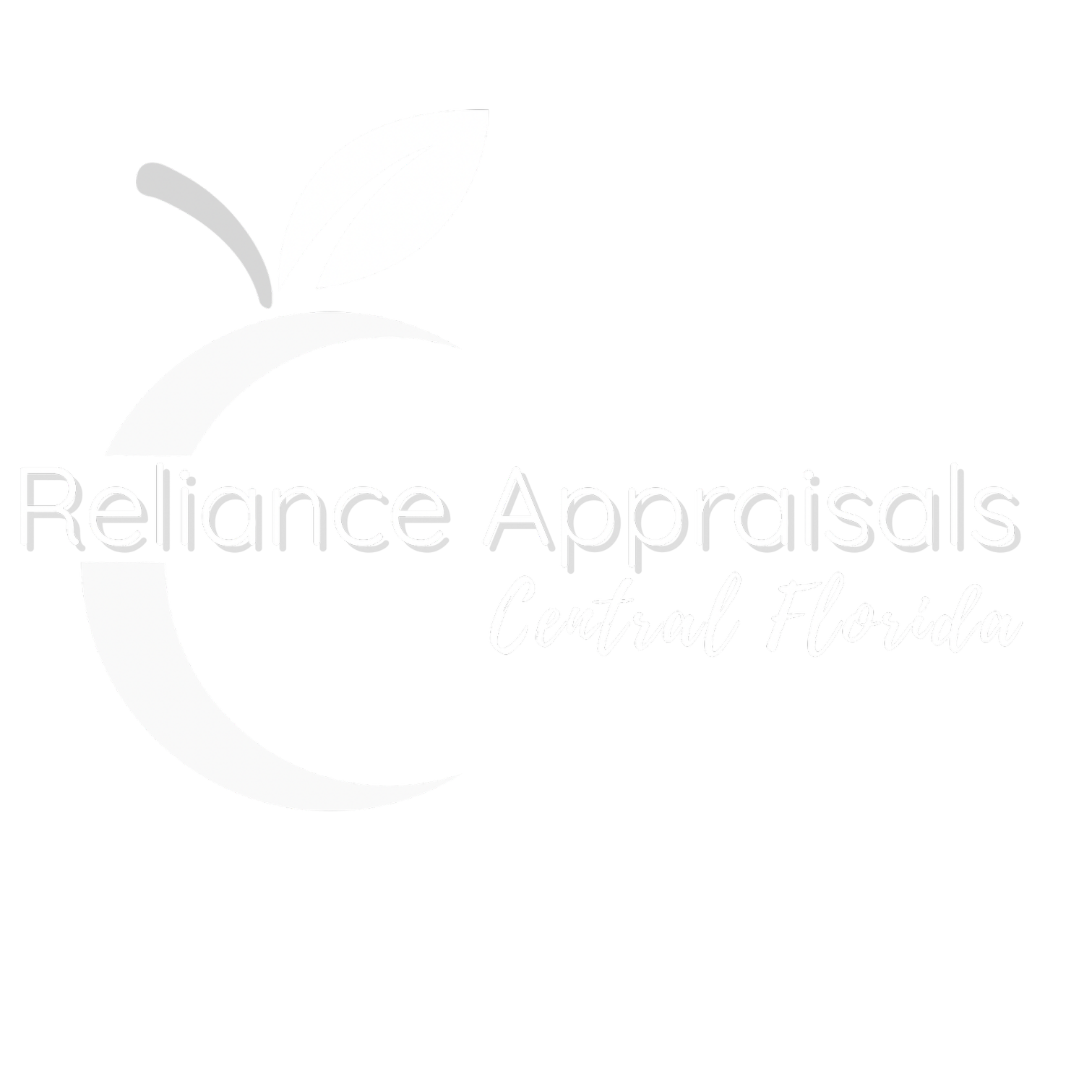 Black logo with a stylized white crescent moon and plant and the white text 'Reliance Appraisals Central Florida'