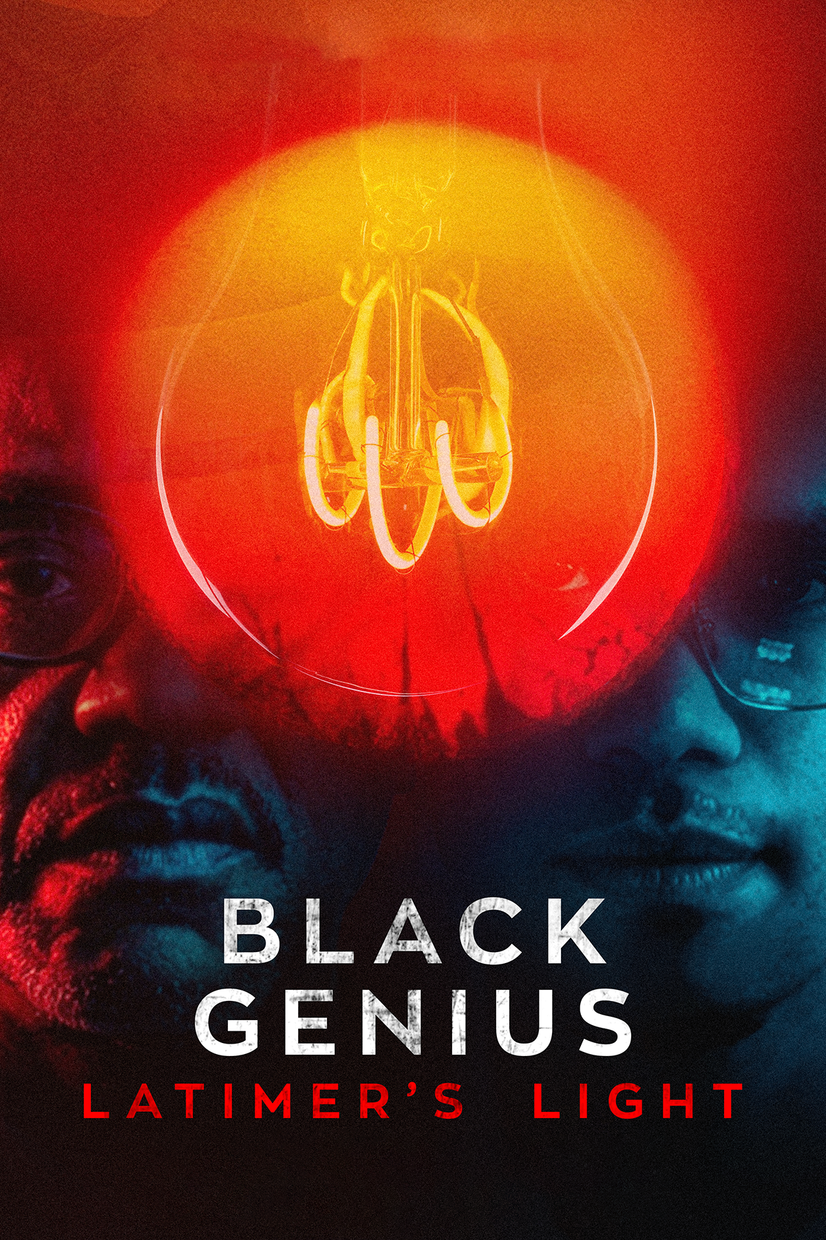 The cover of a book titled 'Black Genius: Latimer's Light' features images of two men's faces on either side, with a glowing lightbulb above their heads, symbolizing intelligence or ideas, set against a dark, colorful background.