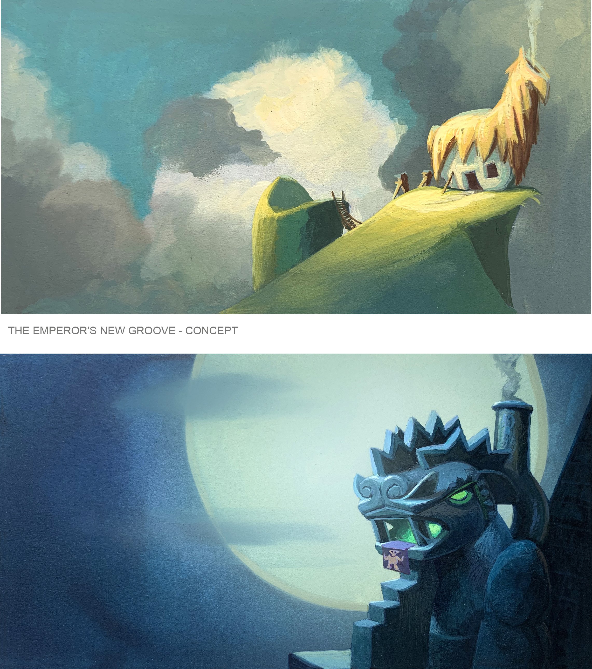 "The Emperor's New Groove" vis/dev - gouache on board