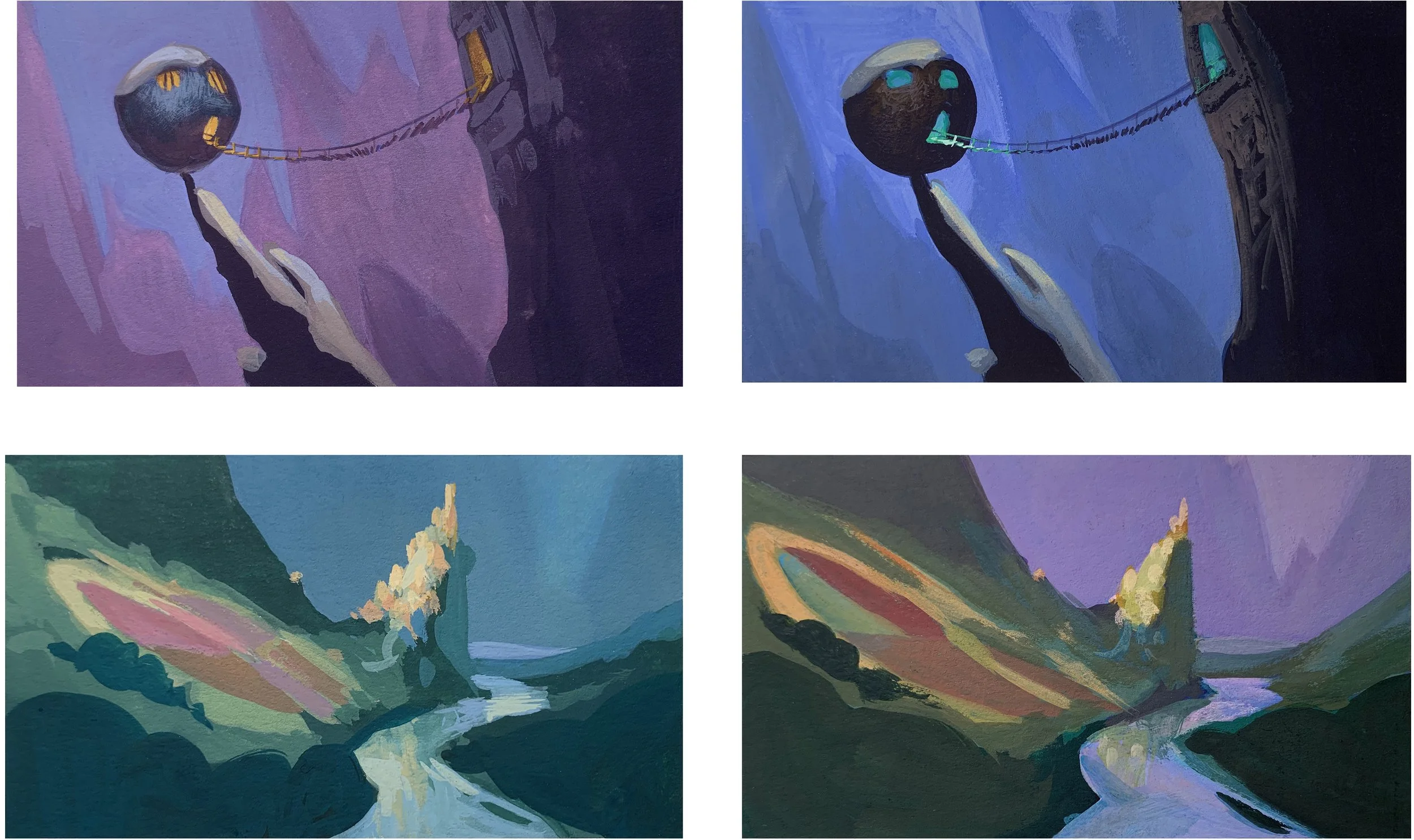 "The Emperor's New Groove" vis/dev and color study - gouache on board