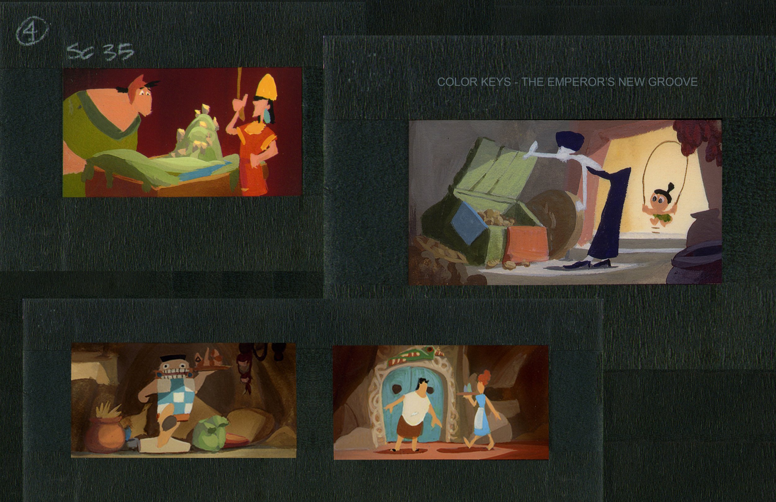 "The Emperor's New Groove" lighting keys - gouache on board