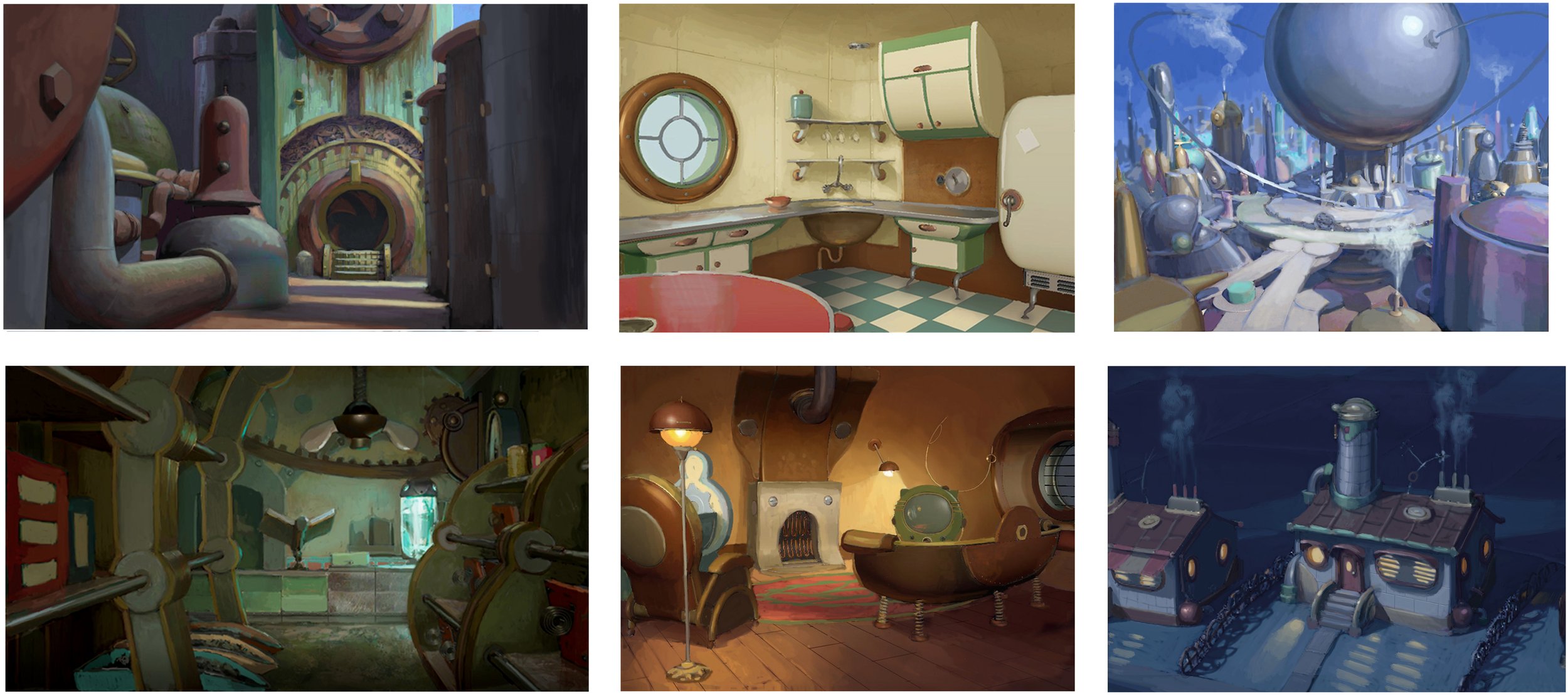 "Robots" lighting/materials/color concepts over models