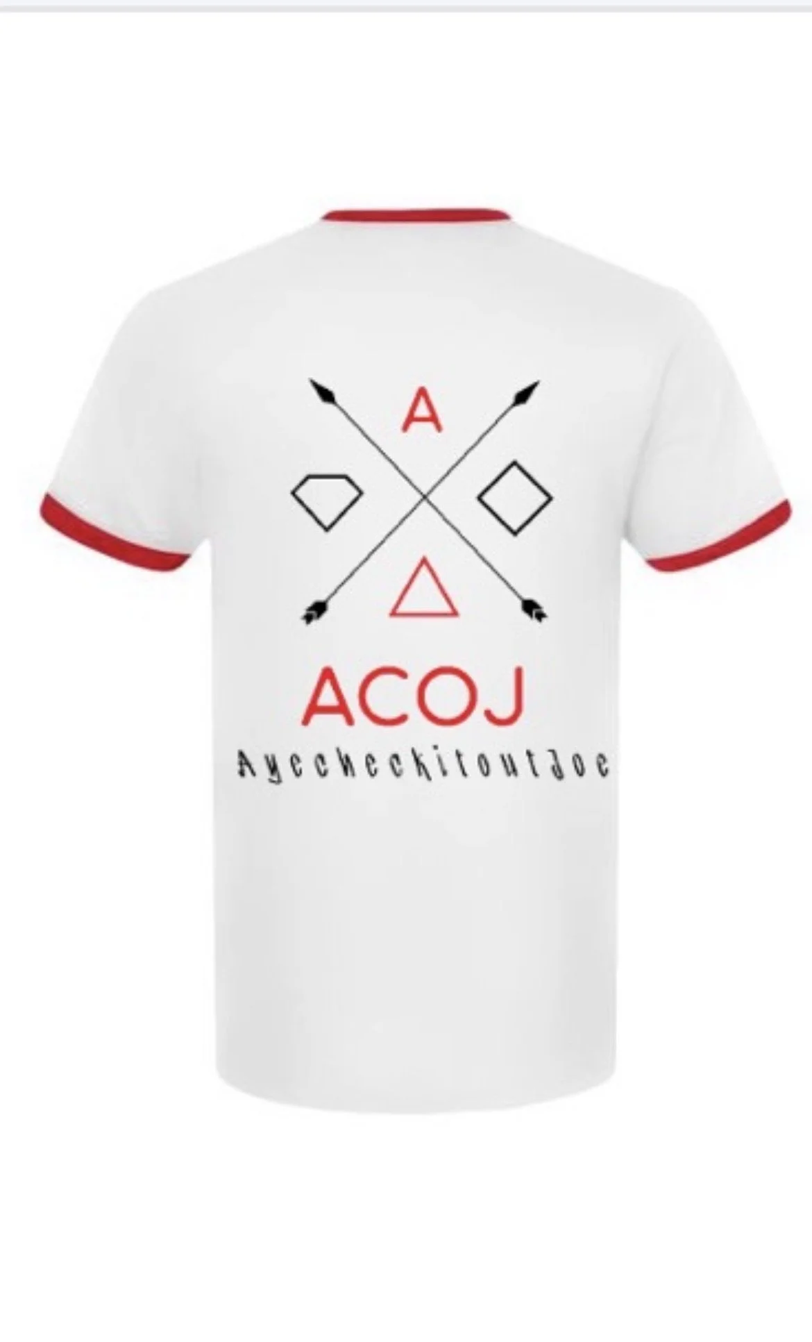 MENS ACOJ WHT/RED LOGO TEE